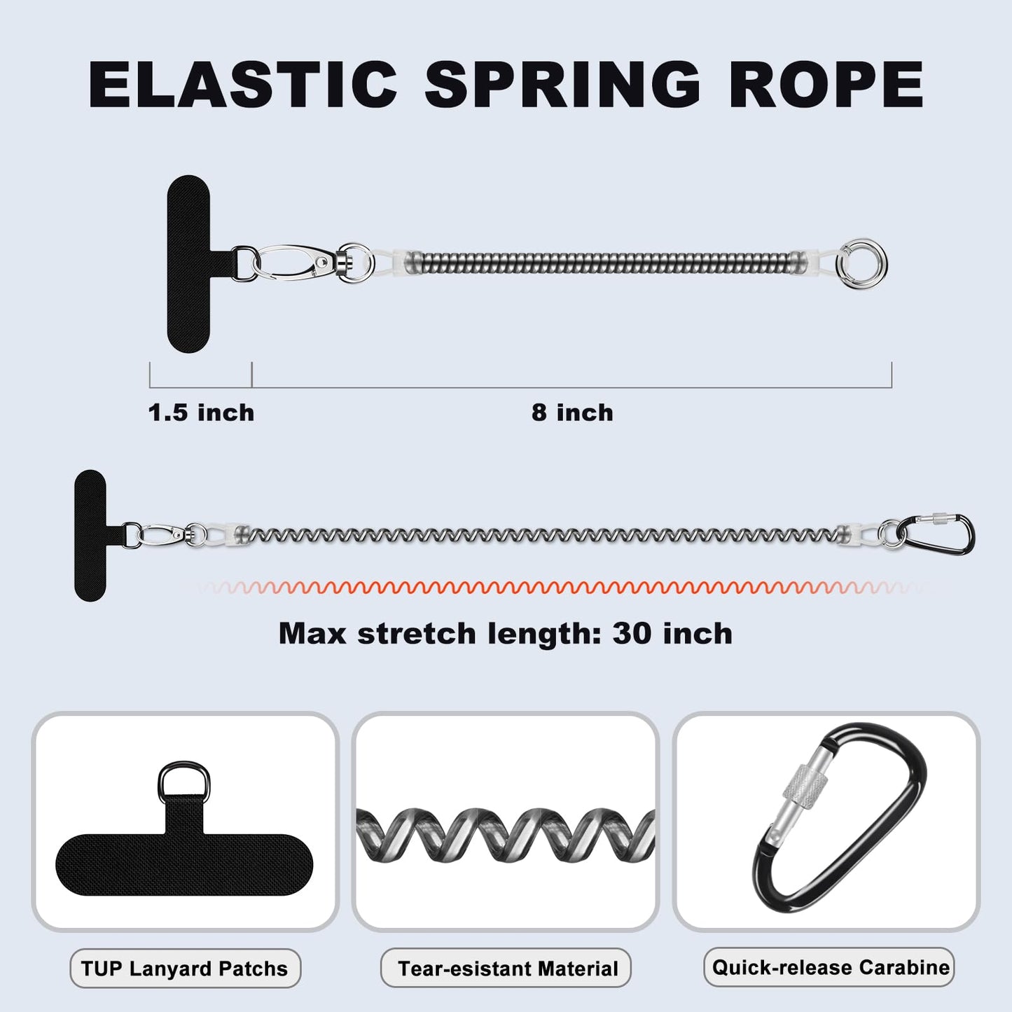 Lousrnman 5 Pack Phone Lanyard Tether, Cell Phone Lanyard with 5x Carabiner and 5x Fabric Patch, Universal Anti Theft Phone Safety Strap Compatible