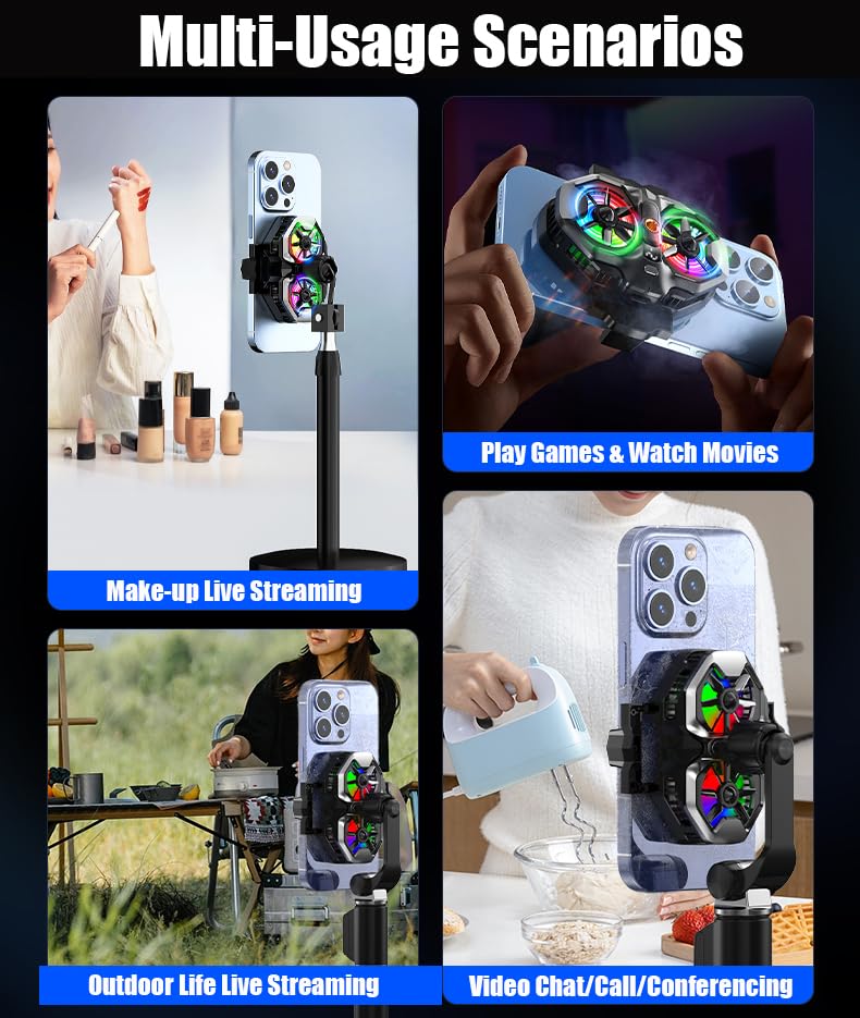 Mikirini Mobile Phone Cooler with RGB Backlight and Temp Display, Cellphone Cooling Fan with Dual Semi-Conductor Cooling Chip, Compatible