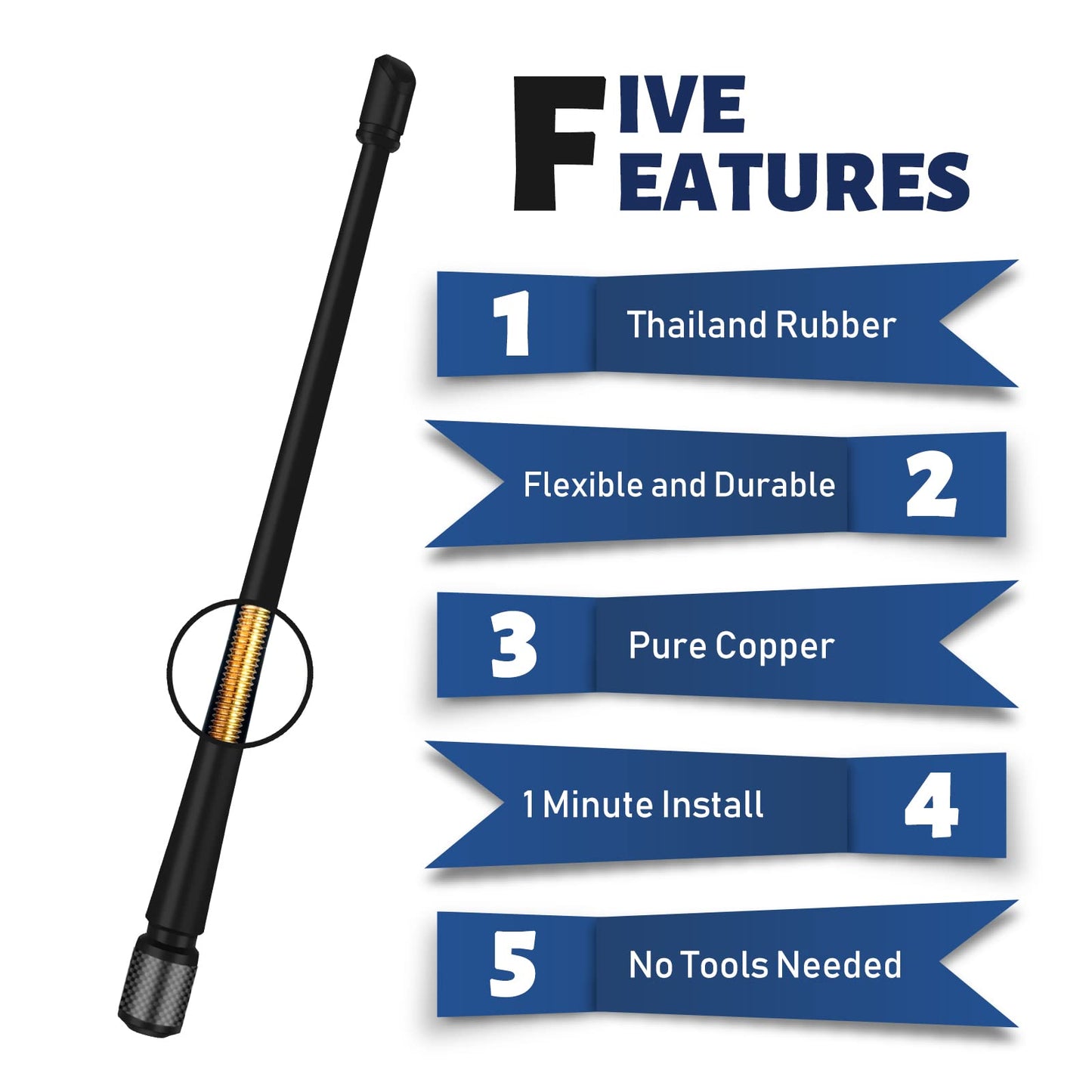 MODIGT 13 Inch Car Radio Antenna Fit for Dodge Ram 1500 2500 3500 Flexible Rubber Truck Antenna Design for Optimized FM/AM Reception Black