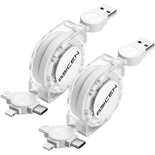 3 in 1 Retractable Multi Charging Cable, 2Pack Multi Fast Charging Cord Retractable Charger Data Sync Cable with iPhone/Type-C/Micro USB Ports