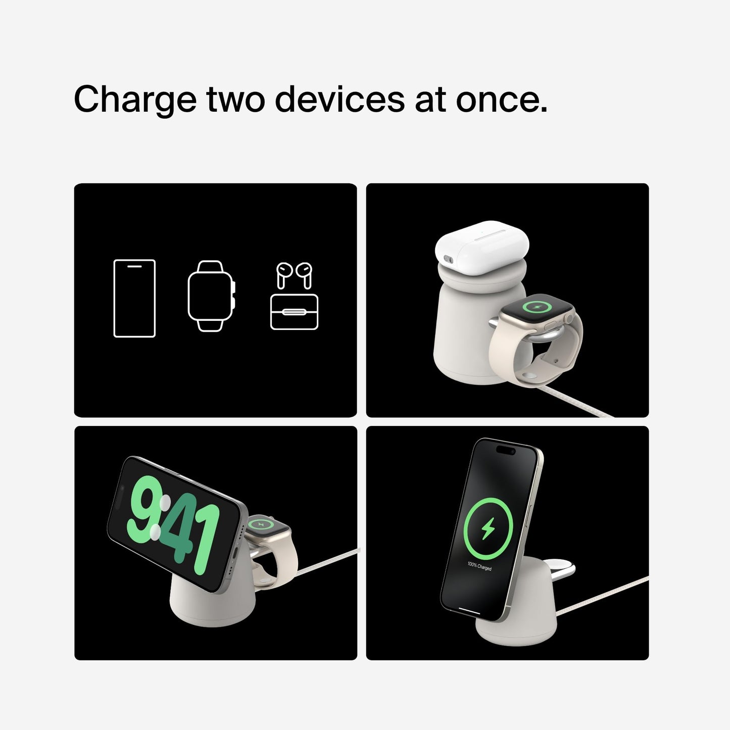 Belkin 2-in-1 Qi2 Wireless Charging Dock 15W Fast Charge iPhone Charger Compatible with iPhone 17, 16, 15, 14, and 13 Series, AirPods, and Other Qi2