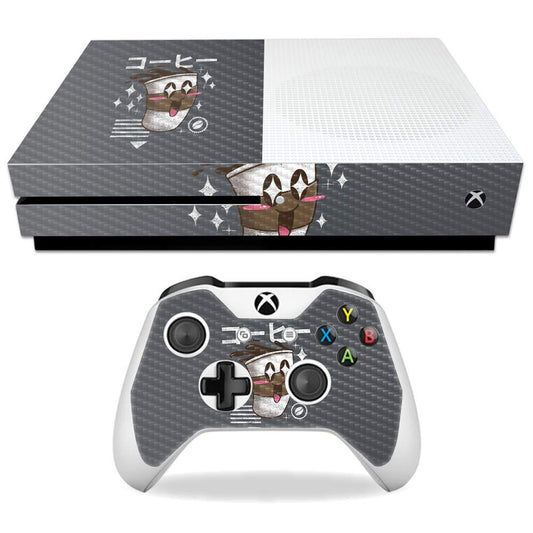 MightySkins Carbon Fiber Skin for Microsoft Xbox One S - Coffee Kawaii | Protective, Durable Textured Carbon Fiber Finish | Easy to Apply, Remove,