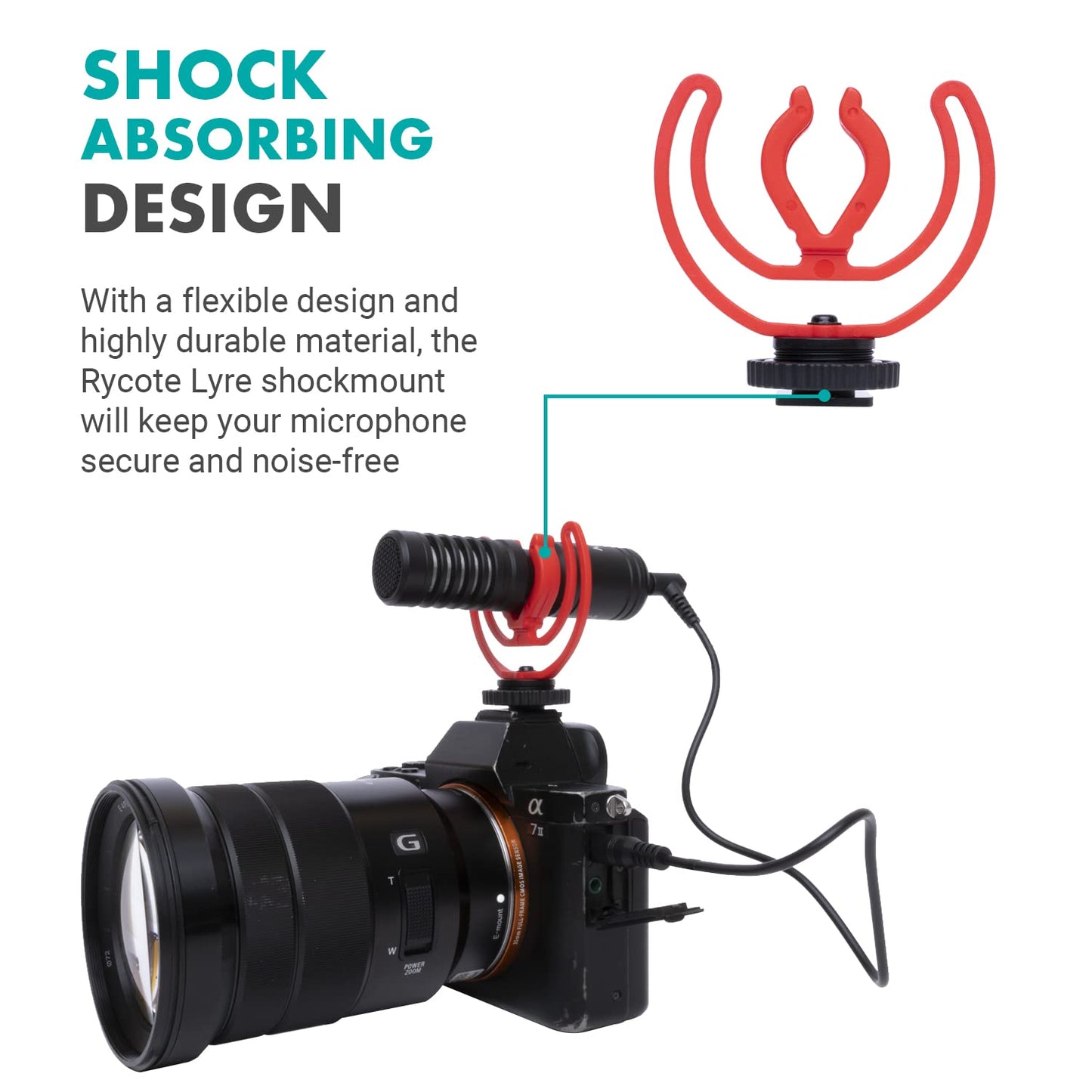 Movo SMVXR10RY Upgraded Rycote Lyre Shockmount for Shotgun Video Microphones 19mm to 22mm in Diameter. Shock Mount with Camera Shoe Mount VXR10