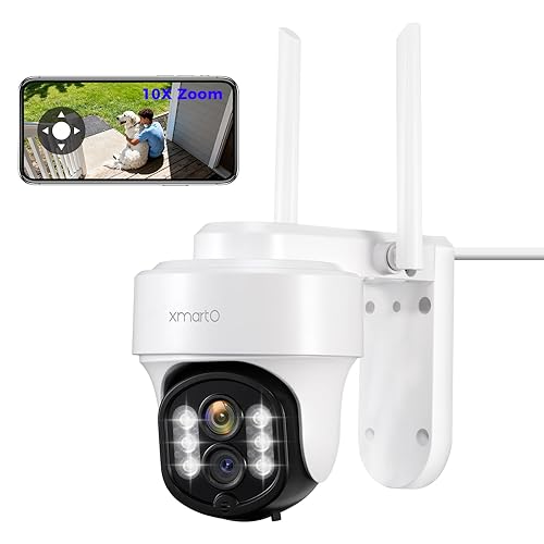 XMARTO 10X Zoom Security Camera, 2K HD 24/7 Recording Security Camera System with Auto Tracking, Wireless PTZ Home Security System for Indoor Outdoor
