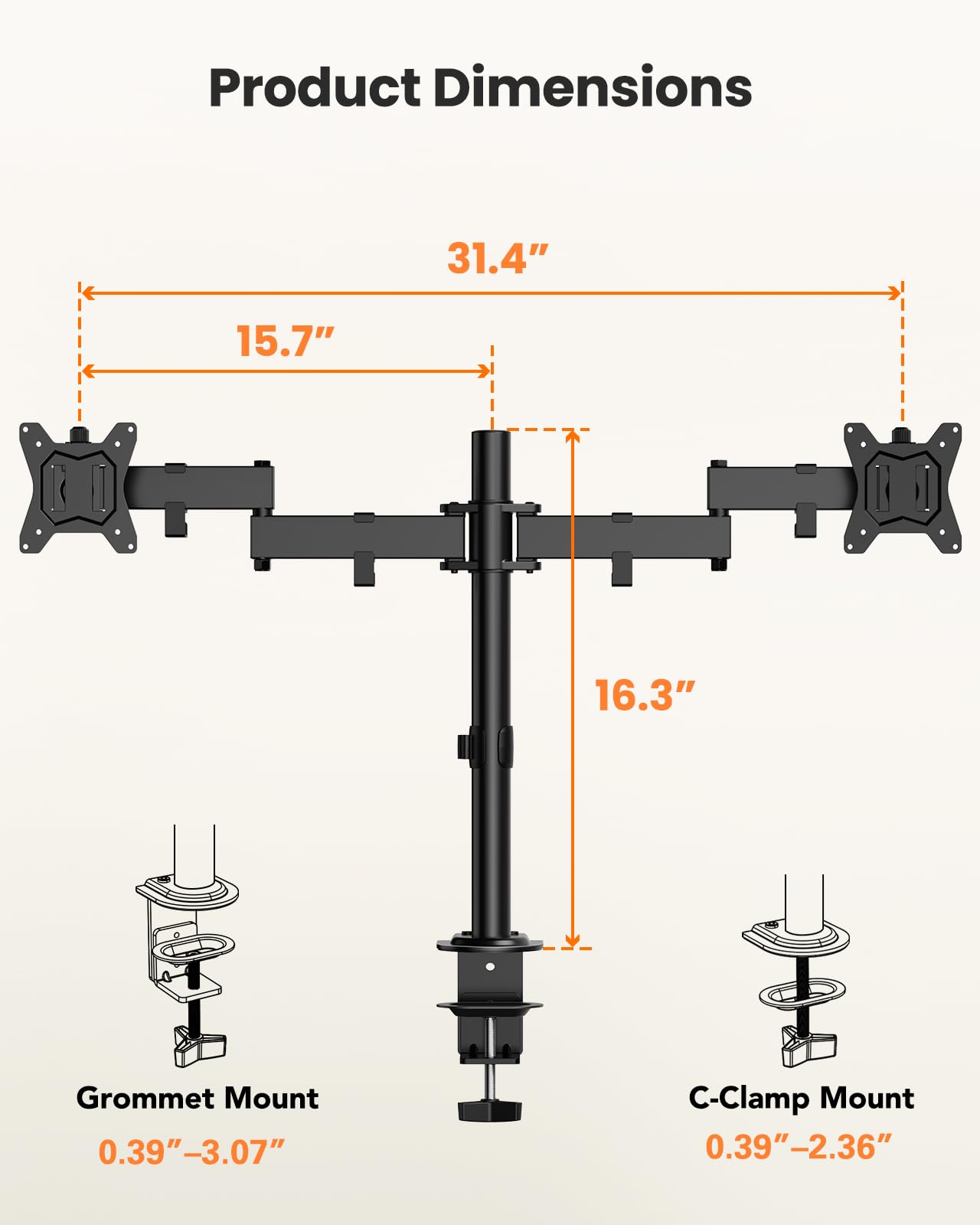ErGear Dual Monitor Stand, Heavy-Duty Monitor Mount for 17?-32? Monitors, Flexible Arms with Easy Dual-Monitor Alignment, Sturdy Stepped Arm Design