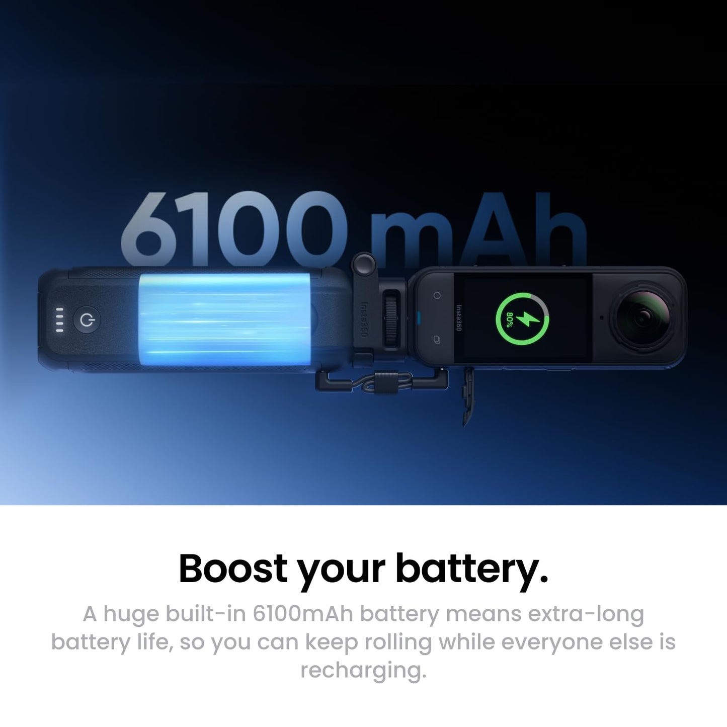 Insta360 FOMO Power Handle with 6100mAh Battery, Mini Remote, Foldable Quadpod, Pre-Recording Support for X5, X4, X3, X4 Air, Travel Vlogging, Outdoor