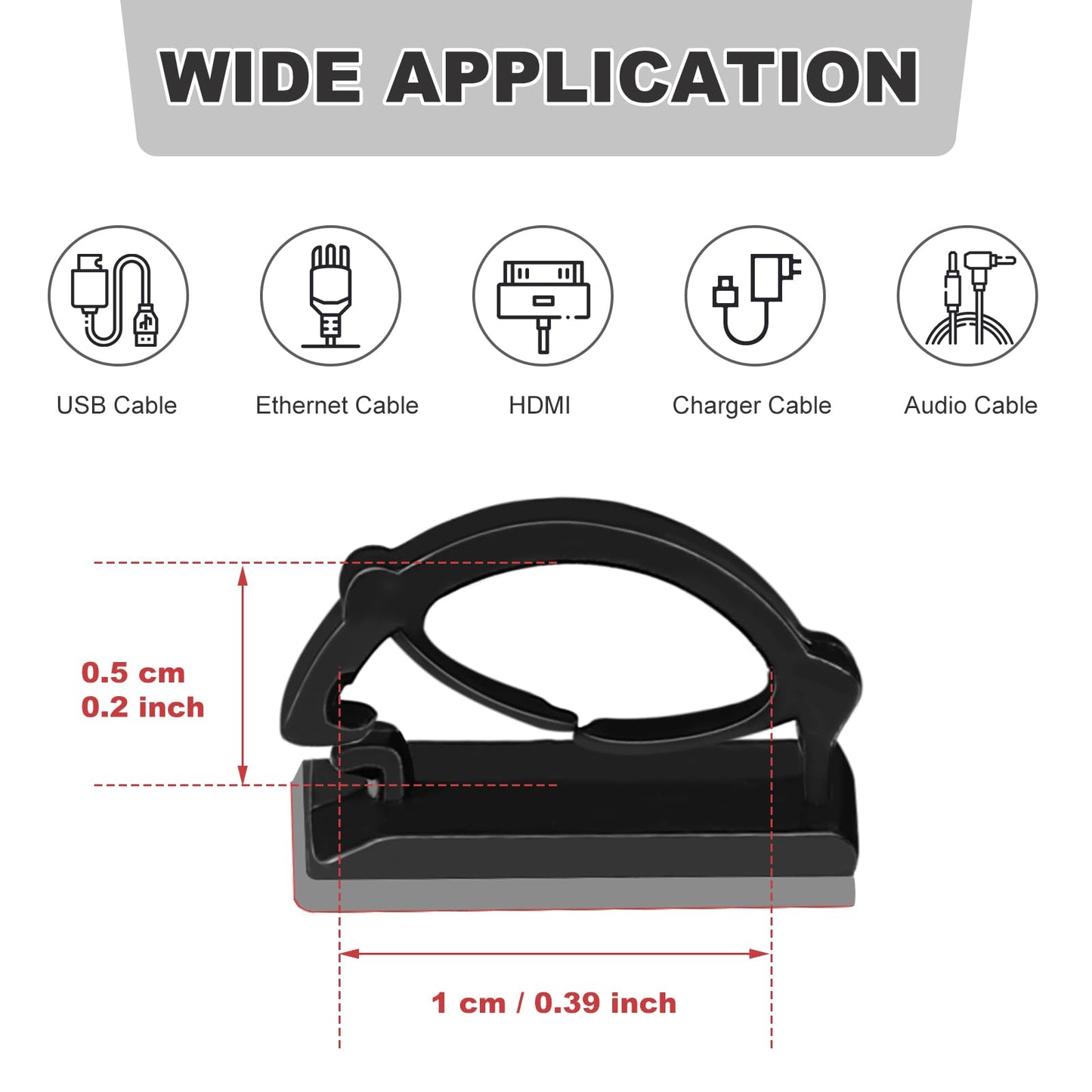 GWHOLE 100Pcs Adhesive Cable Clips Cord Organizer Wire Management for Car Office and Home