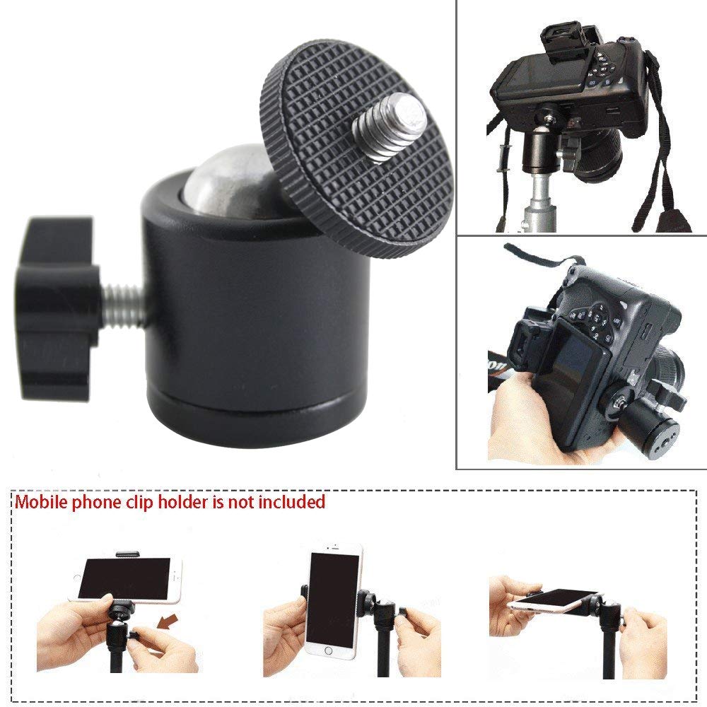 EXMAX 360 Degree Aluminum Alloy Body Rotating Swivel Mini Tripod Ball Head with 1/4" Screw Thread Base Mount for Lighter DSLR Camera Camcorder LED