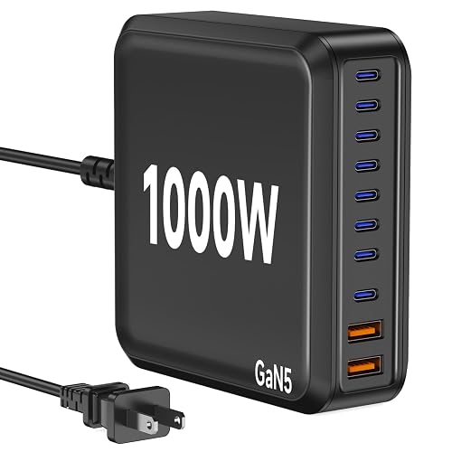1000W USB C Charger Block,10 Port USB C Charging Station GaN Type C Charger Block,PD 140W Laptop Fast Charger Adapter with 8 USB-C Ports and 2 USB-A