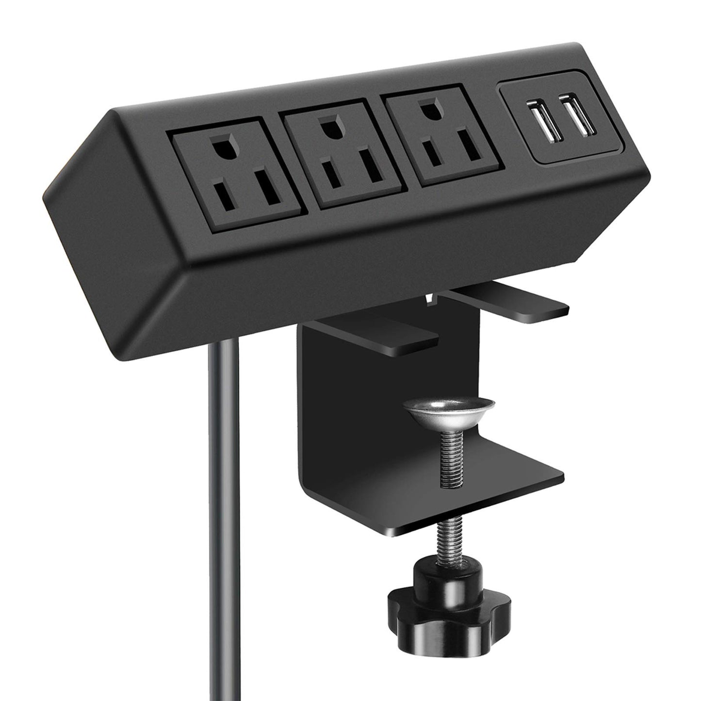 CCCEI 3 Outlet Desk Clamp Power Strip with USB Ports, Desktop Power Strip Surge Protector 1200J. Table Mount Charging Power Station, on Edge Power