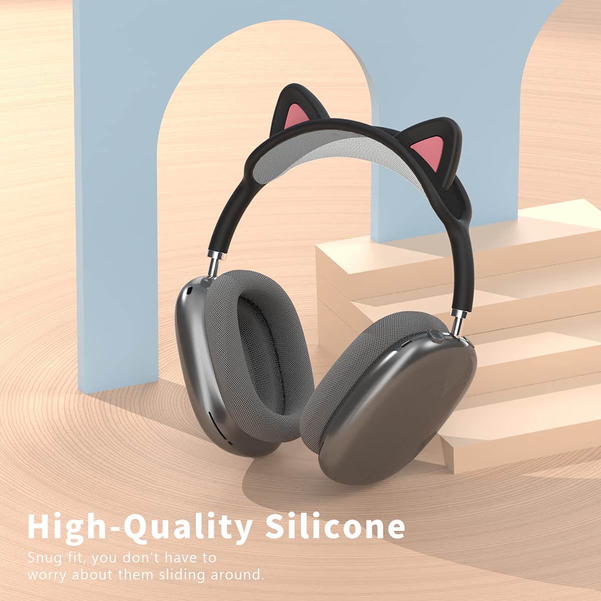 WQNIDE Headband Cover for AirPods Max, Cute Cat Ears Design, Soft Silicone Headband Protector, Comfort Cushion/Top Pad Protection, Compatible
