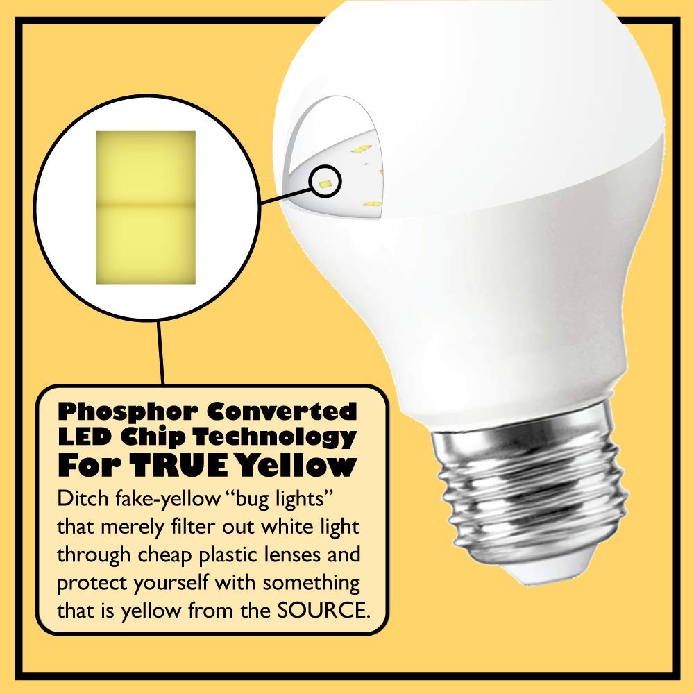 Un-Edison A19 LED Bug Light - Replaces 100W - Yellow Spectrum E26 Medium Outdoor Bulb for Porch Patio & Deck - Upgrade Your Old Painted Incandescent