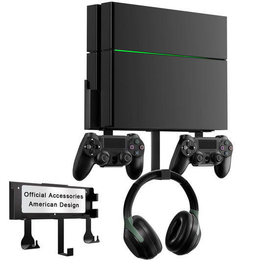 Wall Mount for PS4, Stealth Wall Mount for PS4 Original (Old Model), with Detachable 2 Controller Holder & Headphone Hanger, Mount on The Wall or on