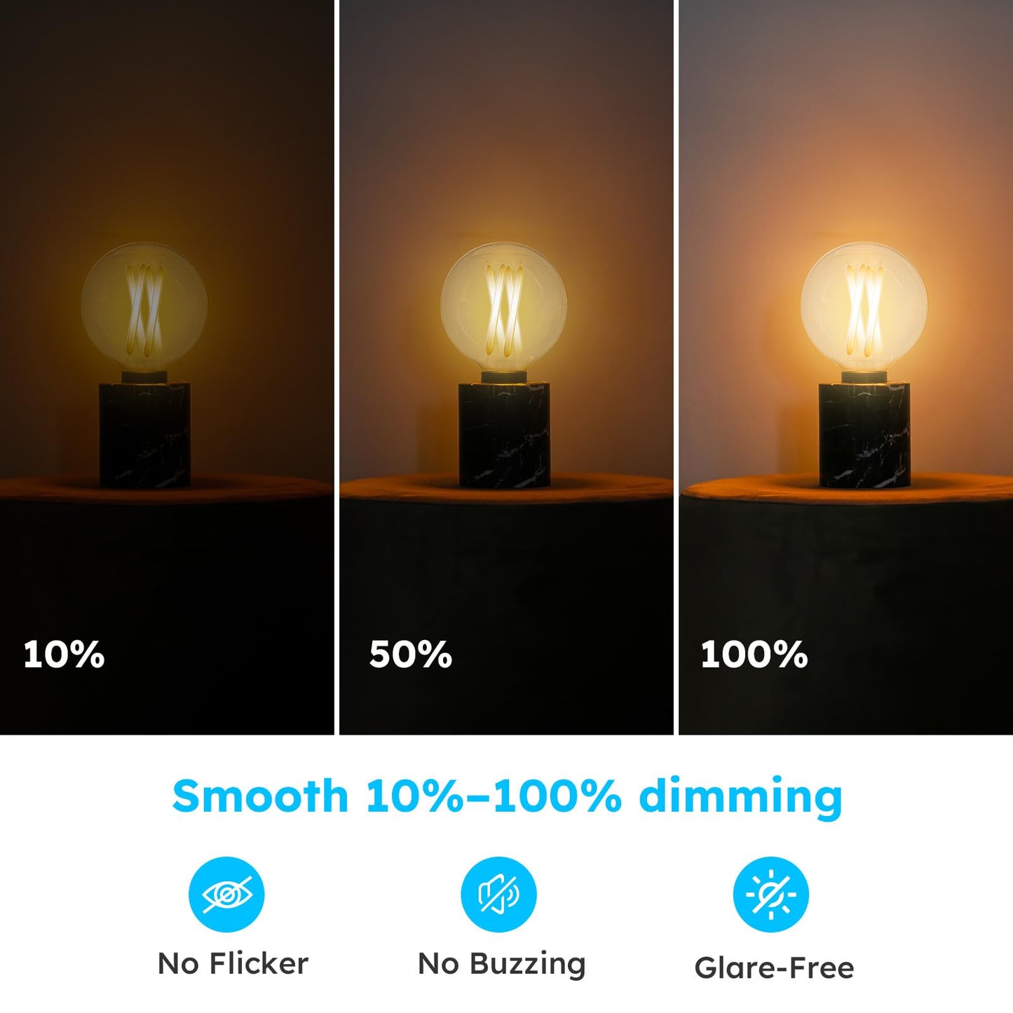 G16.5 E12 Globe LED Bulb, 2700K Warm White Dimmable, 60W Equivalent