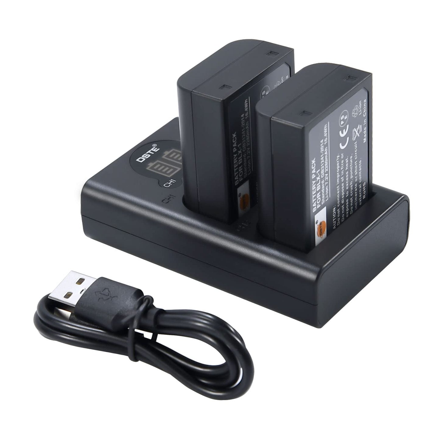 DSTE 2PCS BLX-1 BLX1 High Capacity Li-ion Battery + Dual LCD Battery Charger Compatible with Olympus OM System OM-1 OM-1 Mark II OM-3 Camera