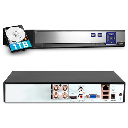 TOWODE 4CH Security Camera System 5MP 4-Channel Hybrid 5-in-1 DVR Security Video Recorder with 1TB Hard Drive 5MP Surveillance Security System