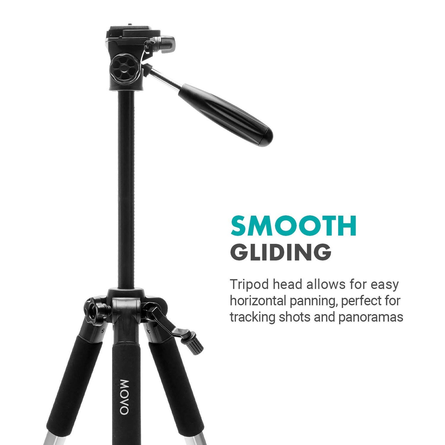 Movo MV-T5 57-inch Video Camera Tripod Stand with Pan Head - Lightweight Tripod for Camera and Phone Videos, Vlogging, Film - Aluminum Travel Tripod