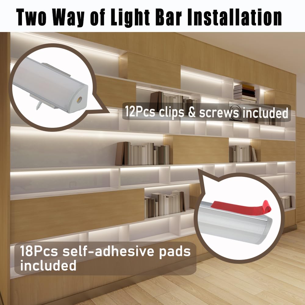 12" V-Shape Diffused LED Light Bars Kit,Aluminum Channel Lights with Touch Sensor for Under Cabinet,Gun Safe,Closet,Under Counter,Book Shelf,Display