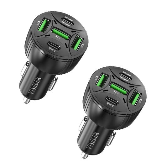 USB C Car Charger Adapter, PD 3.0 Charger, 5 USB QC 3.0 Car Phone Chager Fast Charging for iPhone 17, Galaxy S24 and Other USB Device. (2Pack)