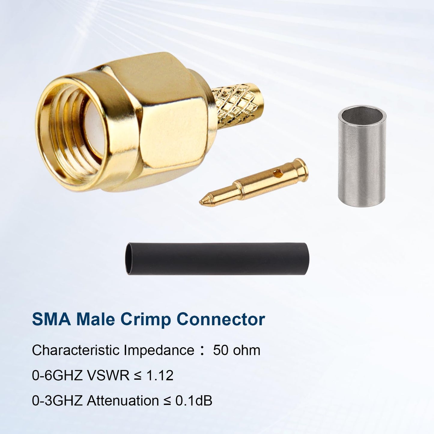 XRDS -RF SMA Crimp Connectors 10PCS, SMA Male Crimp Solder Attachment Connector for RG316 RG174 RG188 RG188A LMR100 Coax Cable