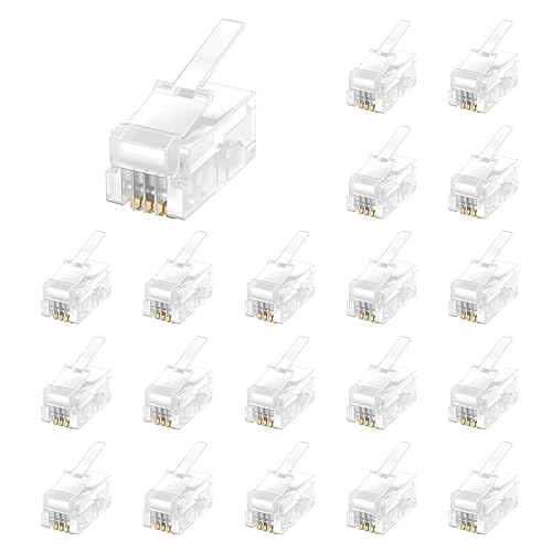 Uvital 100 Pack RJ9 4P4C 4P2C Plug, Standard Telephone Handset Modular Plugs Male Connectors Transparent Color Jack Crimp End Crimper