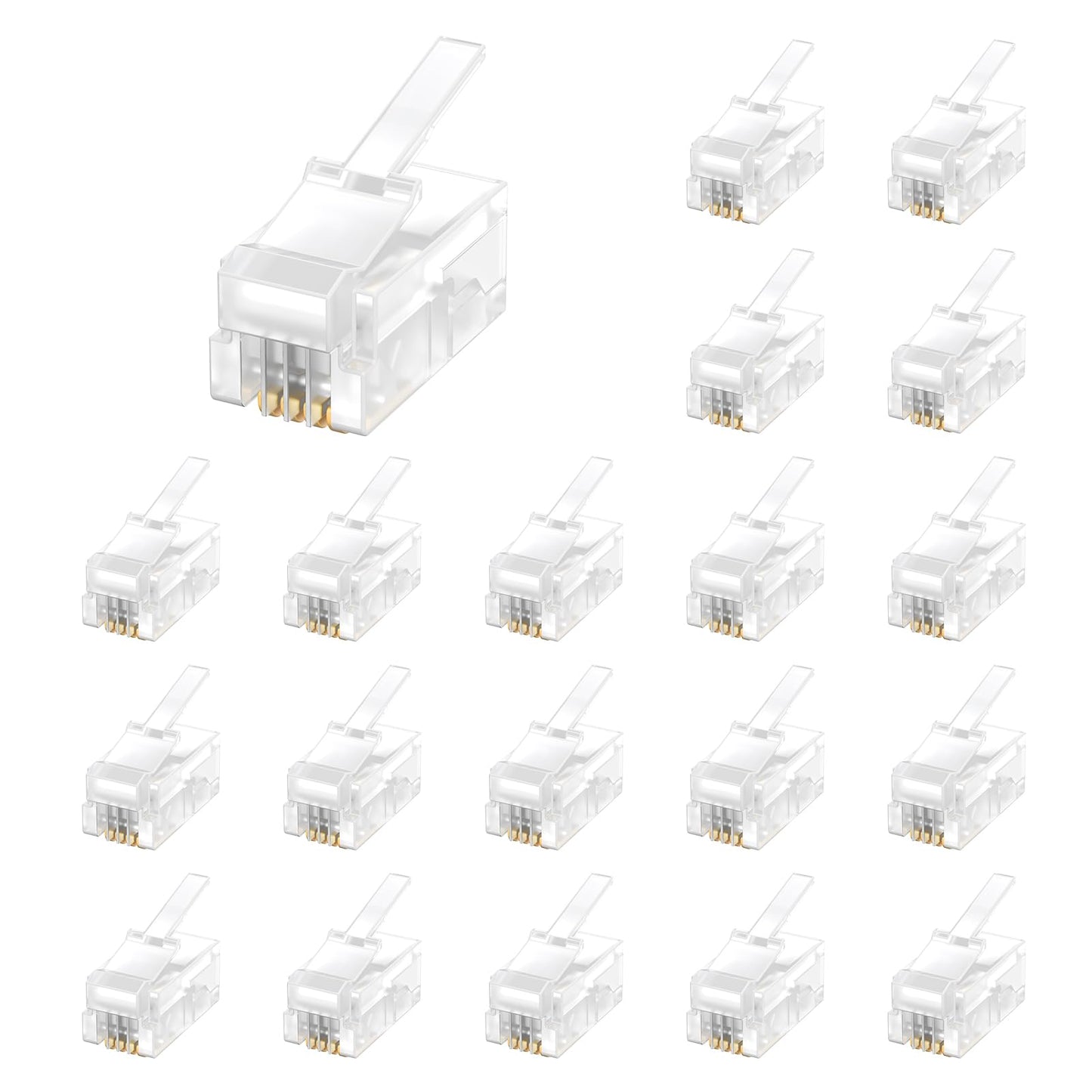 Uvital 100 Pack RJ9 4P4C 4P2C Plug, Standard Telephone Handset Modular Plugs Male Connectors Transparent Color Jack Crimp End Crimper