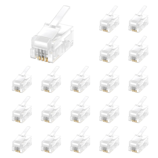 Uvital 100 Pack RJ9 4P4C 4P2C Plug, Standard Telephone Handset Modular Plugs Male Connectors Transparent Color Jack Crimp End Crimper
