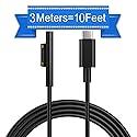 Sisyphy Surface Connect to USB-C Charging Cable (Black 10ft), Compatible for Microsoft Surface Pro 11/10/9/4/7/6/5/4/3 Go4/3/2/1 Laptop7/6/3/2/1