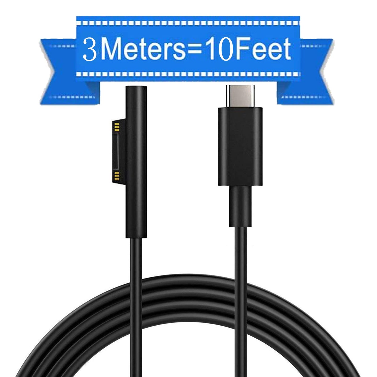 Sisyphy Surface Connect to USB-C Charging Cable (Black 10ft), Compatible for Microsoft Surface Pro 11/10/9/4/7/6/5/4/3 Go4/3/2/1 Laptop7/6/3/2/1