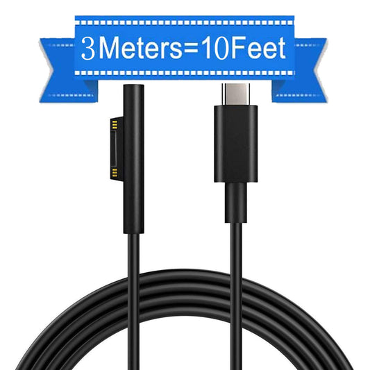 Sisyphy Surface Connect to USB-C Charging Cable (Black 10ft), Compatible for Microsoft Surface Pro 11/10/9/4/7/6/5/4/3 Go4/3/2/1 Laptop7/6/3/2/1