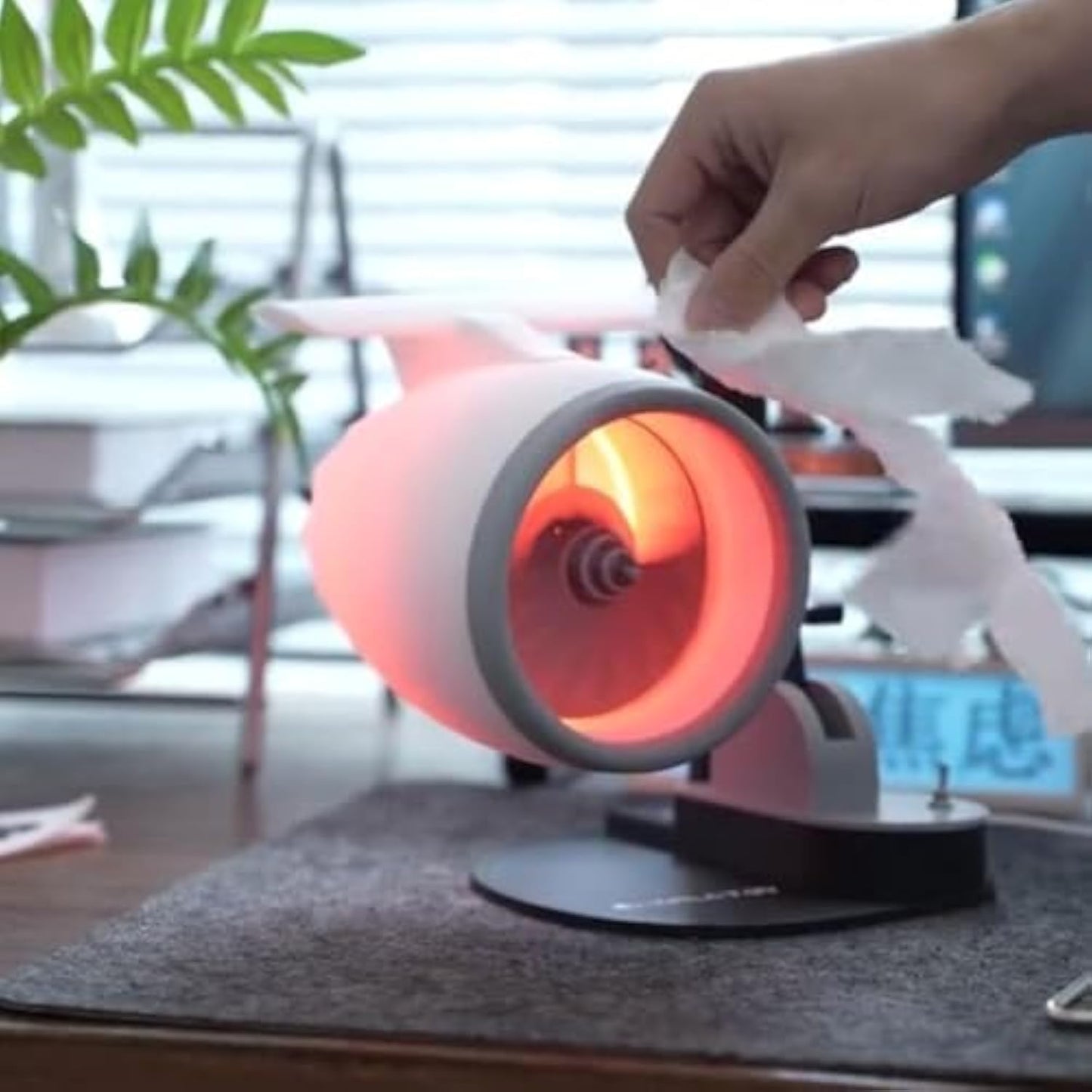 DigScape Creative Turbo Desktop Fan, Jet Engine Design, Red, 5-Blade, Humidifying Spray & LED Tail Flame Effect
