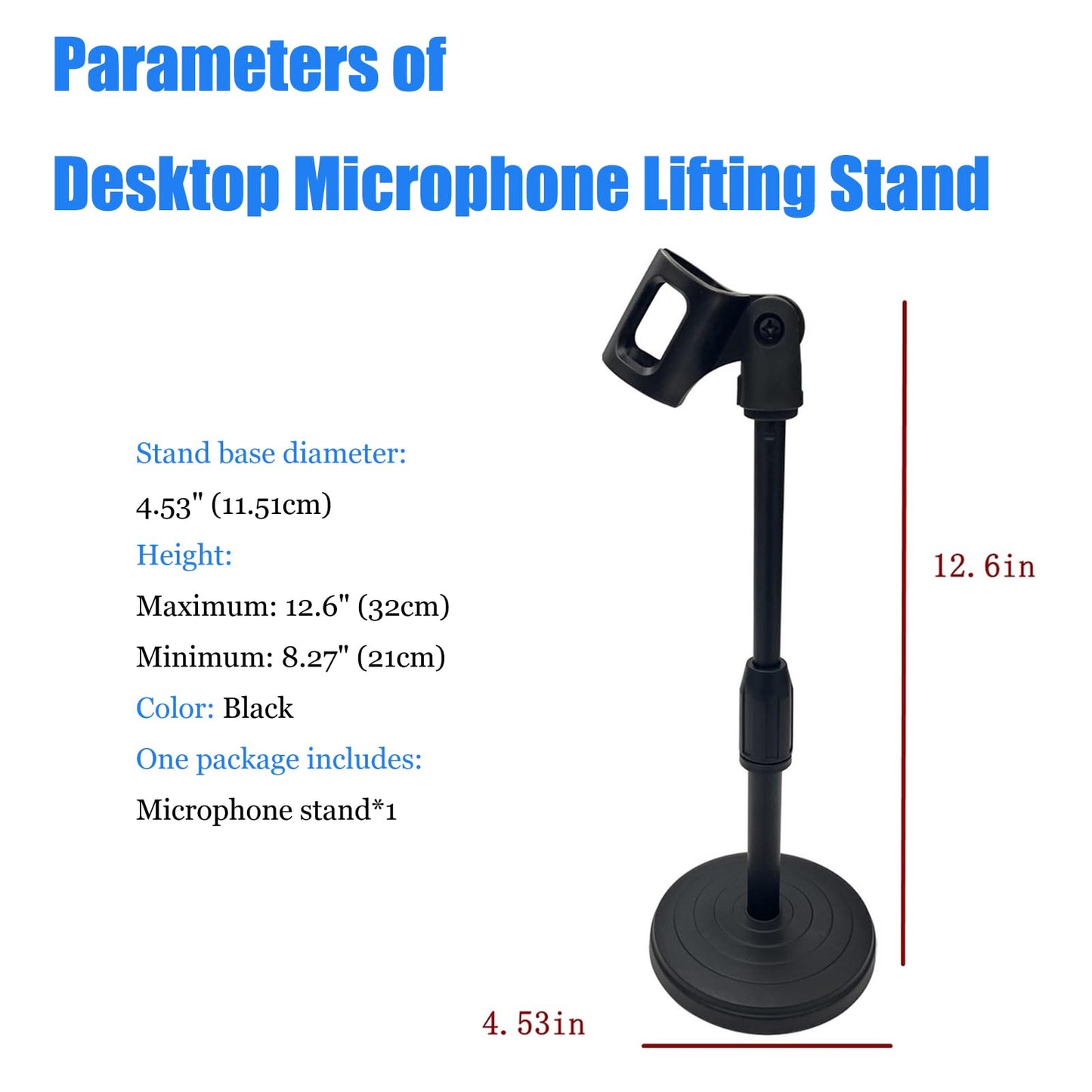 Yokoma Desktop Microphone Lifting Stand Tabletop Adjustable Microphone Stand with 8.27-12.6" Height for Holding Mic, Black