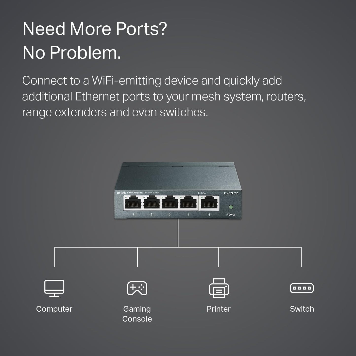 TP-Link TL-SG105, 5 Port Gigabit Unmanaged Ethernet Switch, Network Hub, Ethernet Splitter, Plug & Play, Fanless Metal Design, Shielded Ports, Traffic Optimization