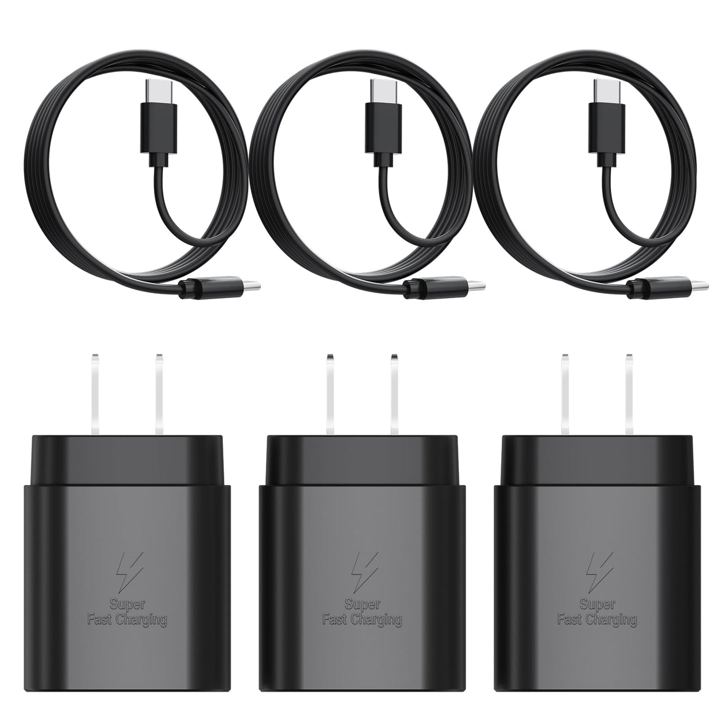 Type C Charger, 3-Pack 25W Type C Super Fast Charging Block with USB C Charger Cable Compatible with Galaxy S23 Ultra/S23+/S22/S21/S20/Phone 16/16