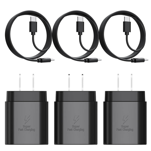 Type C Charger, 3-Pack 25W Type C Super Fast Charging Block with USB C Charger Cable Compatible with Galaxy S23 Ultra/S23+/S22/S21/S20/Phone 16/16