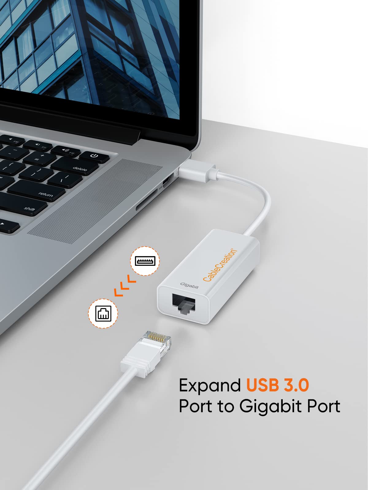 CableCreation USB 3.0 to Ethernet Adapter, USB to RJ45 Network Adapter Support 10/100/1000 Mbps Gigabit Compatible with Nintendo Switch, MacBook
