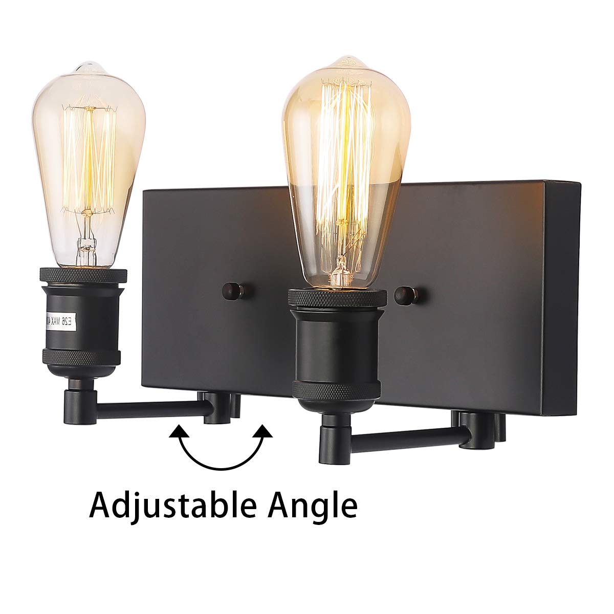 PUUPA 2 Lights Bathroom Vanity Light, Modern Industrial Black Wall Sconce with Adjustable Sockets for Bedroom Living Room Hallway Kitchen