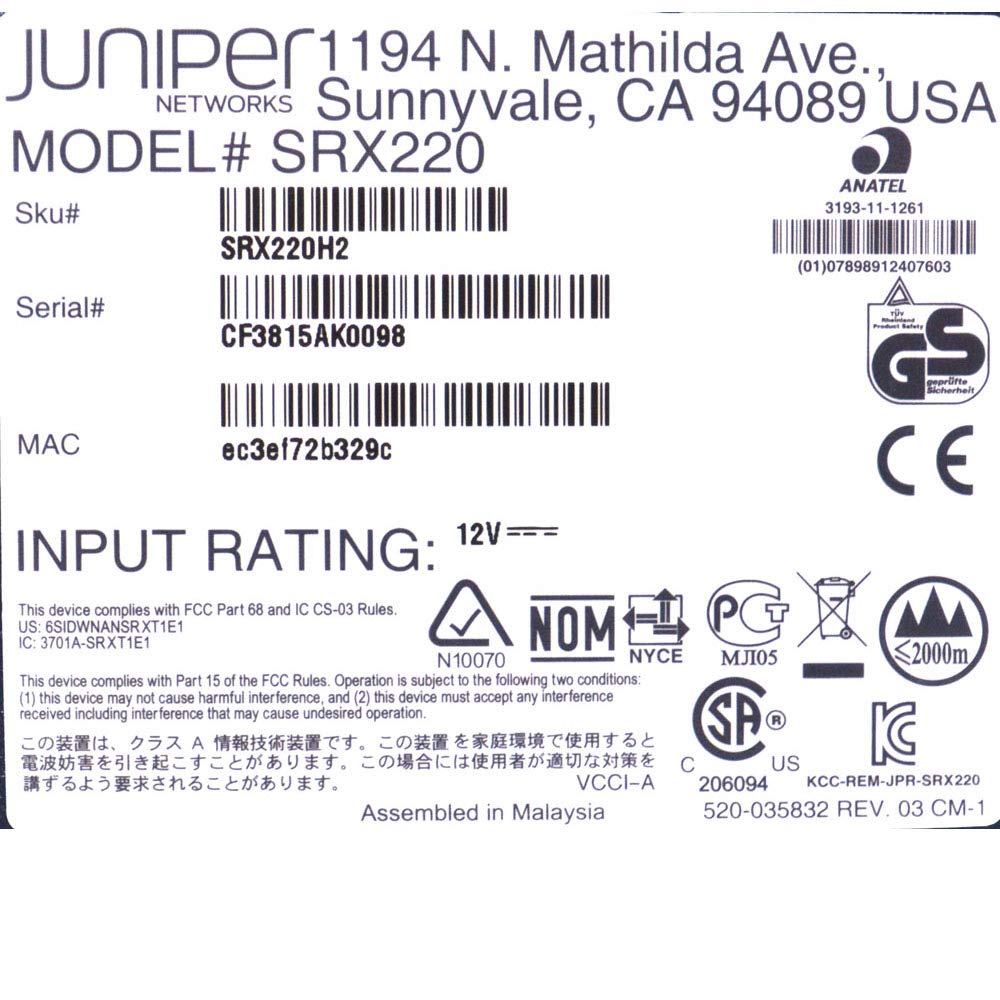Juniper SRX220 Services Gateway - 8 Ports - Management Port - 2 Slots - Gigabit Ethernet - 1U - Rac