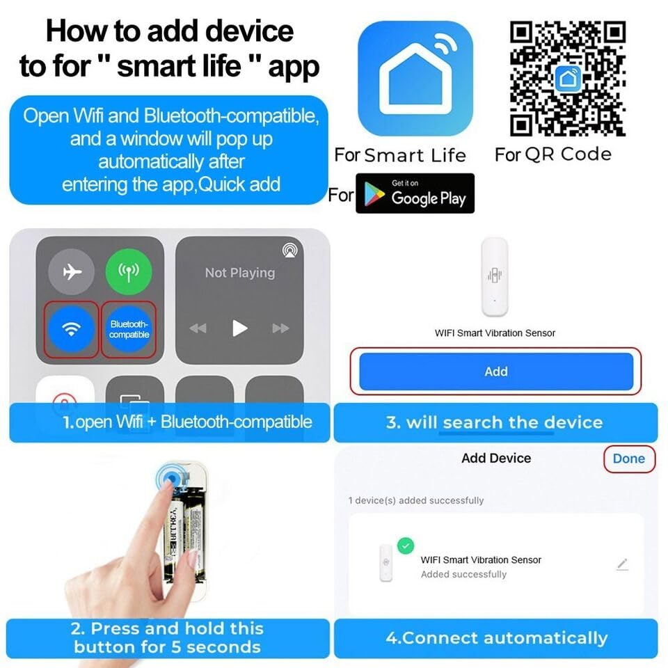 YUNHUNG Easy Installation For WiFi Vibration Sensor for Tuya Smart Home Network