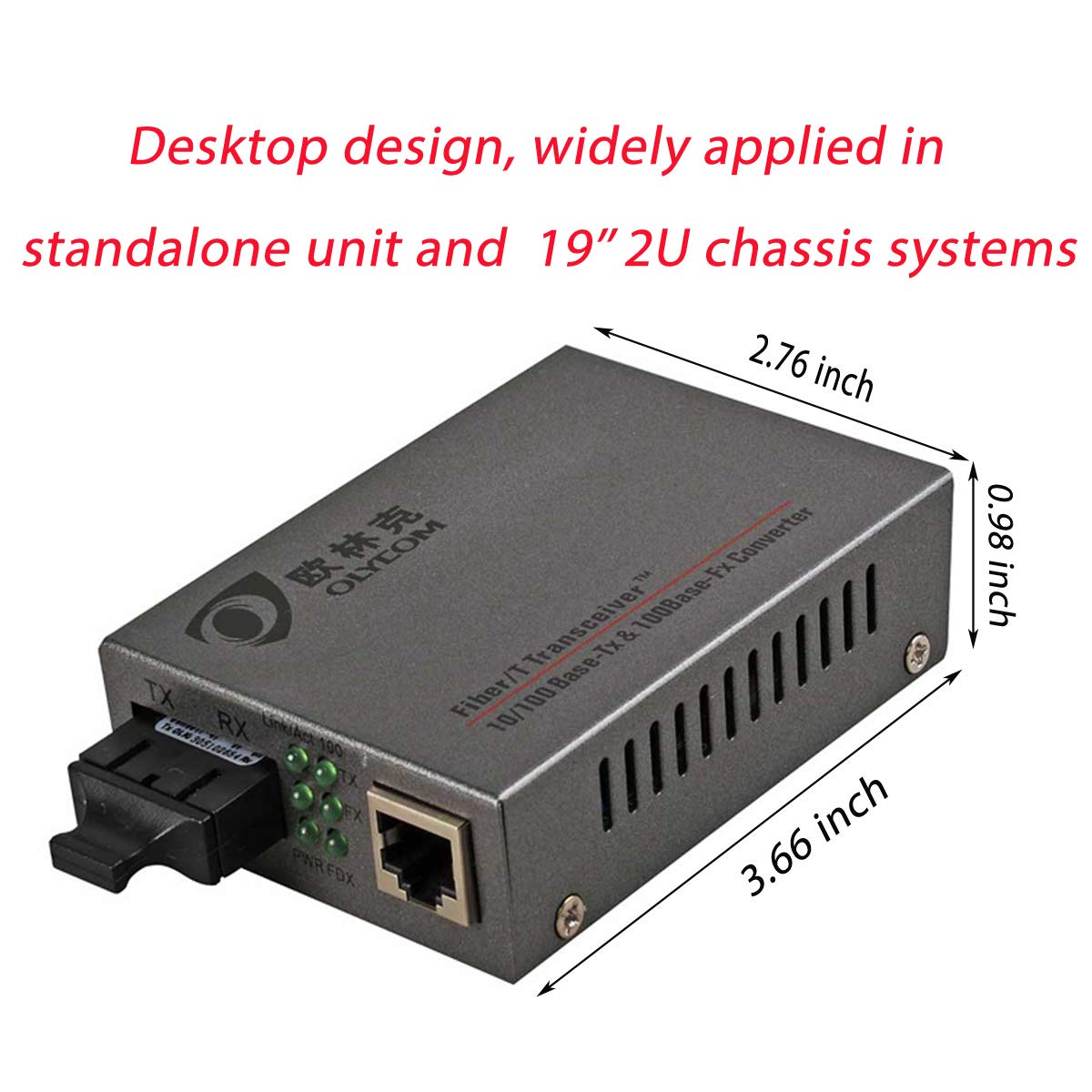 10/100Mbps Rate RJ45 to Optic Fiber SC Ethernet Media Converter Single Mode Double-Core CAT5 Transceiver 20km 1310nm