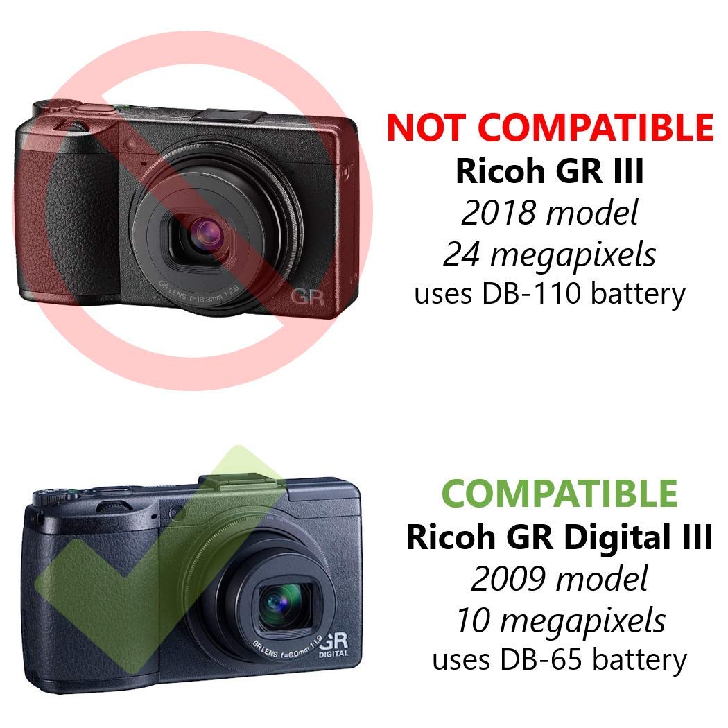 Wasabi Power Battery (2-Pack) and Charger for Ricoh DB-65 and Ricoh G700, G700SE, G600, GR, GR Digital, GR Digital II, GR Digital III, GR Digital IV