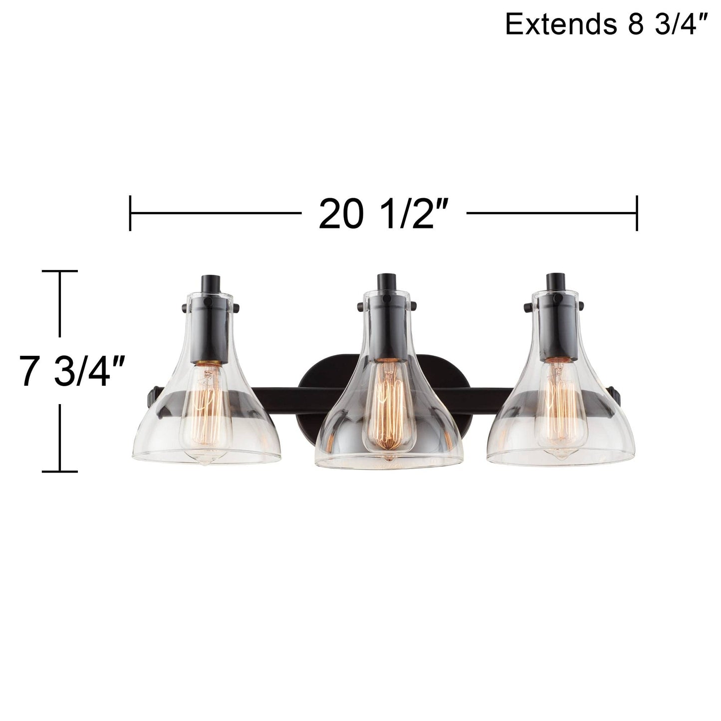 Possini Euro Design Sorren Industrial Modern Wall Light Black Metal Hardwired 20 1/2" 3-Light Fixture Curving Clear Glass Shade for Bedroom Bedside