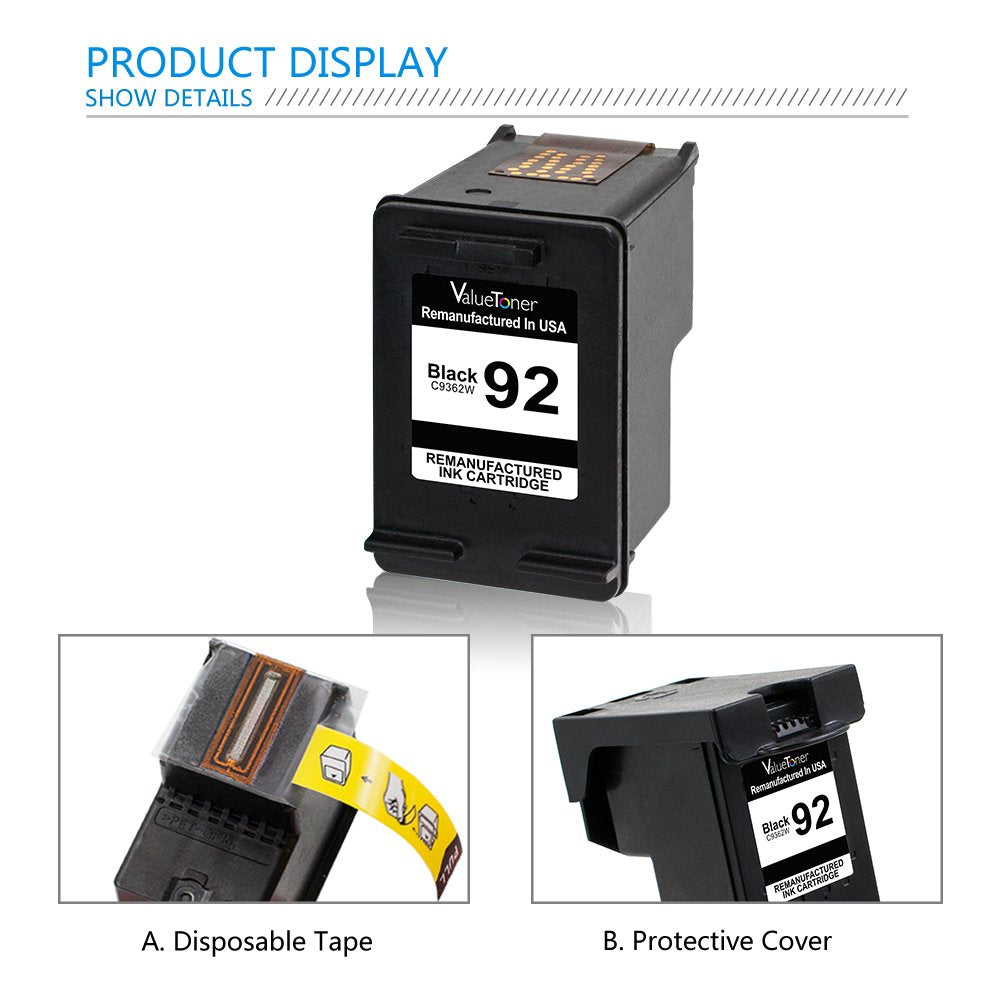 Valuetoner Remanufactured Ink Cartridge Replacement for 92 C9512FN C9362WN (2 Black) Compatible with Deskjet 5440 Photo, PSC 1510 1510xi 1507