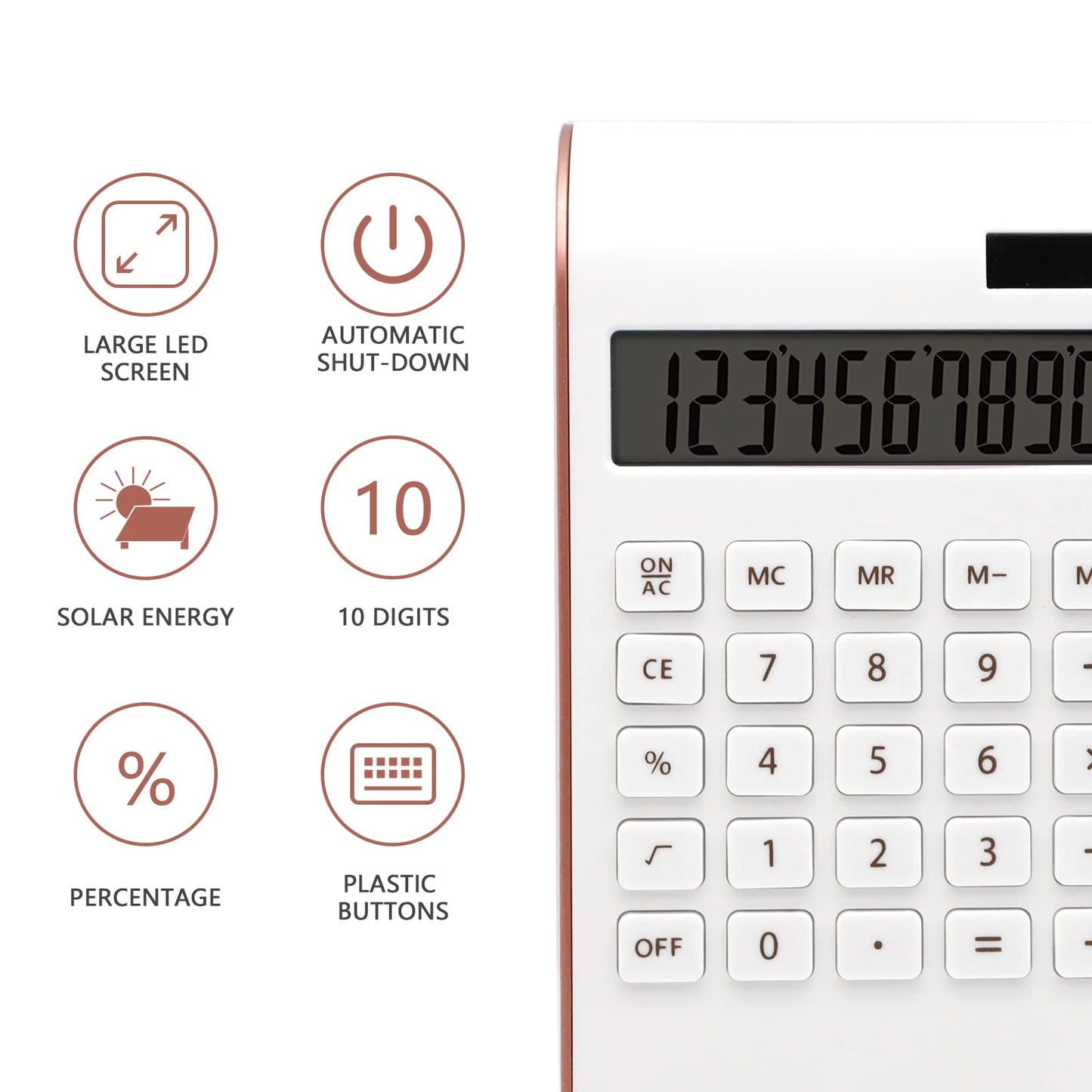 Rose Gold Calculator, UPIHO Rose Gold Pink Office Supplies and Accessories, 10 Digits Solar Battery Basic Desktop Calculator with Large LCD Display