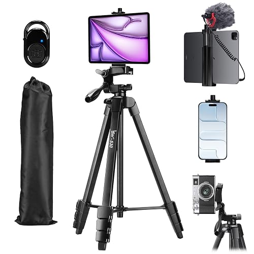 Lusweimi 72-Inch Tripod for ipad iPhone, Camera Tripod for Phone with 2 in 1 Phone Holder for Cell Phone/Tablet/Webcam/Gopro with Carry Bag