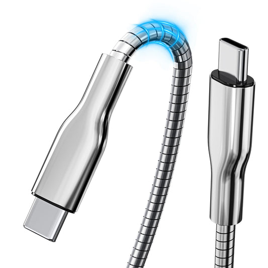 Suejezt Pet Chew Proof USB C to USB C Charging Cable, 6 Foot Braided Metal Ultra Durable Type C Charging Cords, 60W Fast Charging & Data Sync