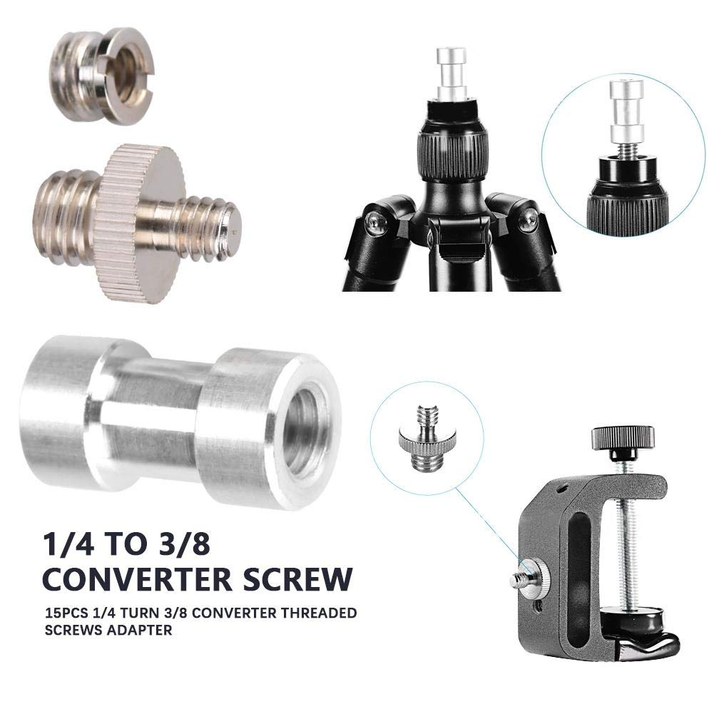 Acouto Metal 15pcs 1/4 Turn 3/8 Converter Threaded Screws Adapter Camera Screws Accessory
