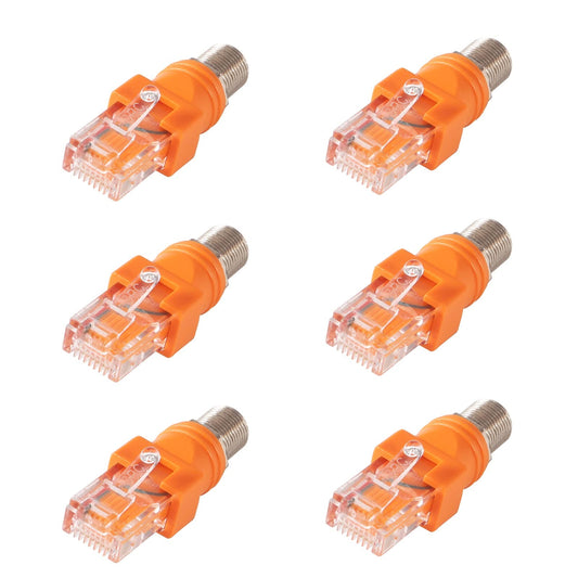 Coliao 6pcs RF to RJ45 Converter Adapter, F Female to RJ45 Male Coaxial Barrel Coupler, Coaxial to Ethernet Adapter
