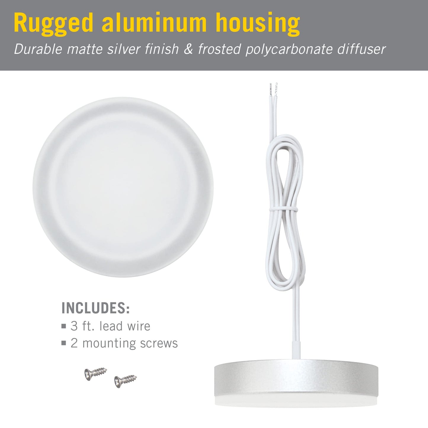 Armacost Lighting EdgeVue 12V Under Cabinet LED Puck Light, 3000K Soft-White Light, 2.75 Inch, Aluminum Silver Finish - 223120