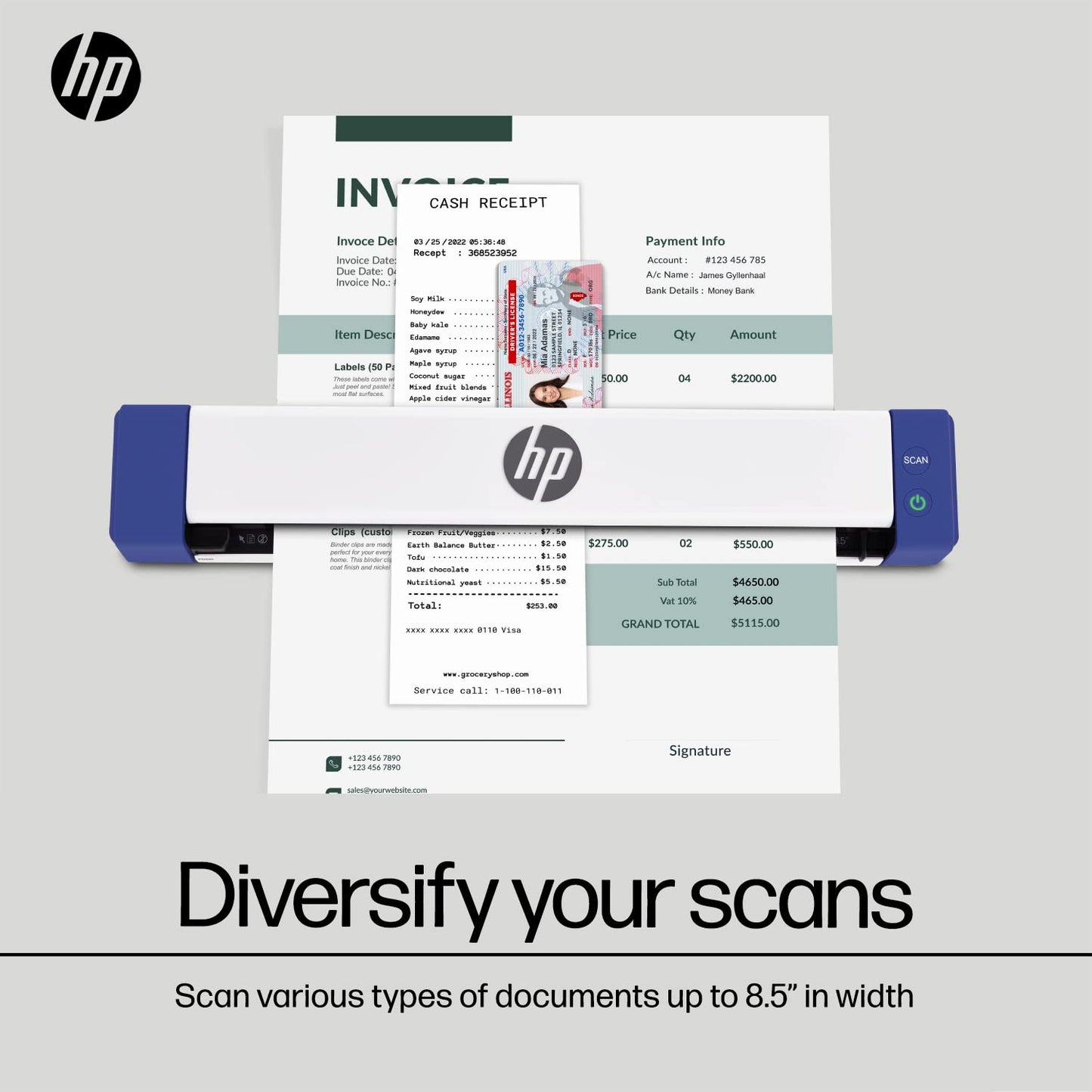 HP Small USB Document & Photo Scanner for Portable 1-Sided Sheetfed Digital Scanning, Model HPPS100, for Home, Office & Business, PC and Mac